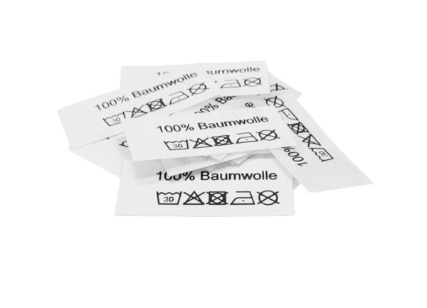 50 St. Textiletiketten 100% Baumwolle mit Pflegesymbole