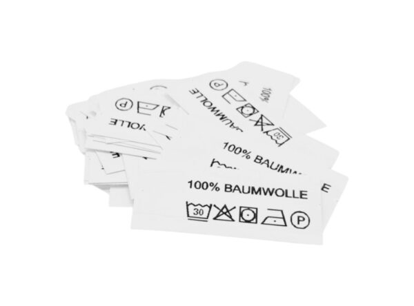 50 St. Textiletiketten 100% Baumwolle mit Pflegesymbole