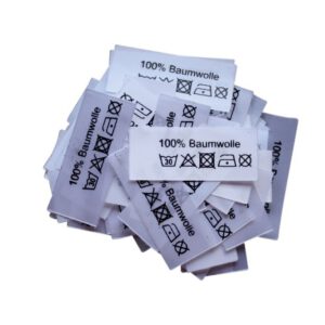50 Textiletiketten 100% Baumwolle mit Pflegesymbole