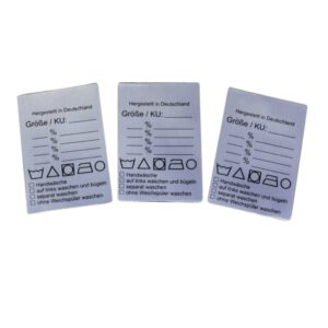 25 Textiletiketten Universal Kopfumfang und Extras