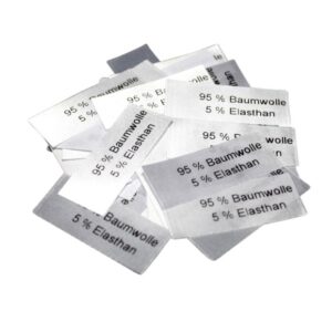 50 Textiletiketten 95% Baumwolle 5% Elasthan ohne Pflegesymbole 50 Textiletiketten 95% Baumwolle 5% Elasthan ohne Pflegesymbole