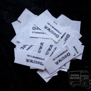50 Textiletiketten 100% Baumwolle mit Pflegesymbole
