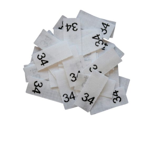 25 Textiletiketten - Größe 34 auf Mischband