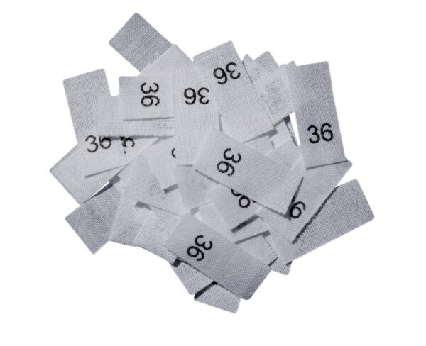 25 Textiletiketten - Größe 36 auf Mischband