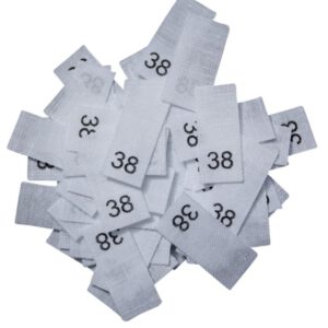25 Textiletiketten - Größe 38 auf Mischband