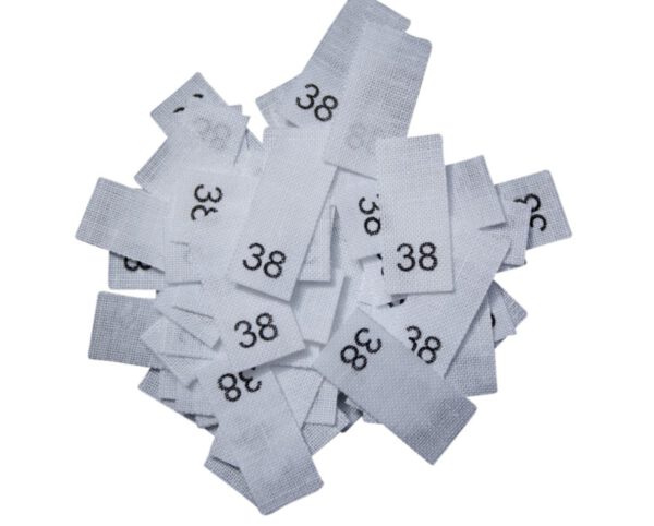 25 Textiletiketten - Größe 38 auf Mischband