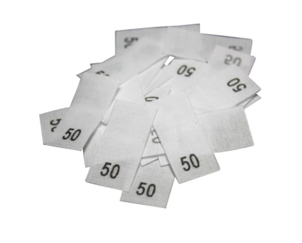 25 Textiletiketten - Größe 50 auf Mischband
