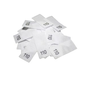 25 Textiletiketten - Größe 110 auf Mischband