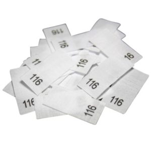 25 Textiletiketten - Größe 116 auf Mischband