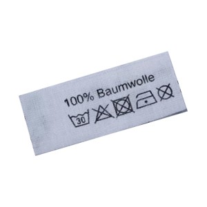100% Baumwolle mit Pflegesymbole auf Mischband gedruckt