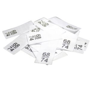25 Textiletiketten - Größe 68/74 auf Mischband