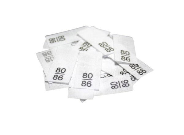 25 Textiletiketten - Größe 80/86 auf Mischband