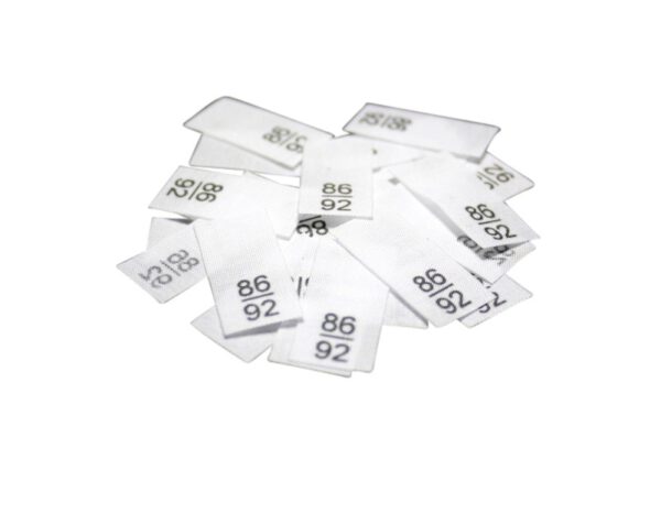 25 Textiletiketten - Größe 86/92 auf Mischband