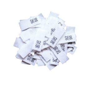 25 Textiletiketten - Größe 92/98 auf Mischband