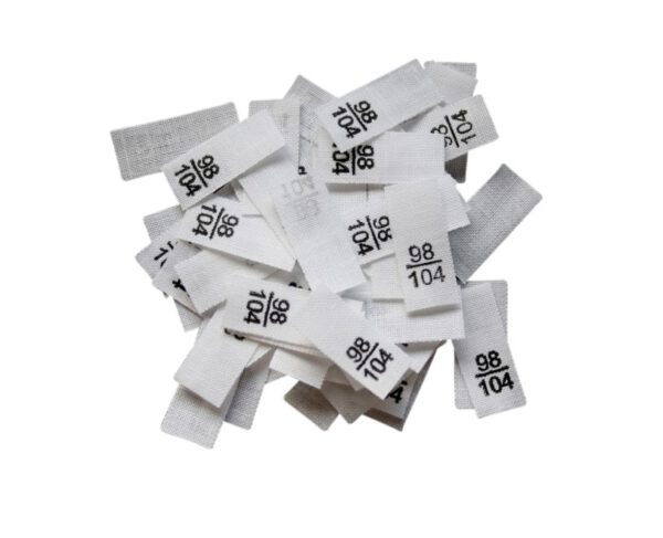 25 Textiletiketten - Größe 98/104 auf Mischband 25 Textiletiketten - Größe 98/104 auf Mischband