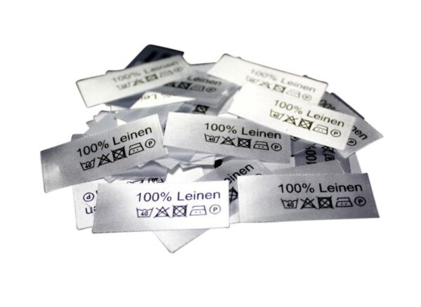 Textiletiketten mit Text 100% Leinen