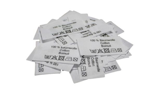 50 Textiletiketten 100% Baumwolle in drei Sprachen