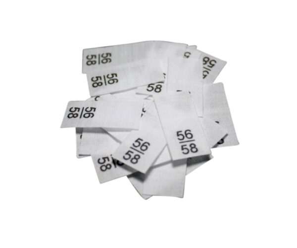 25 Textiletiketten - Größe 56/58 auf Mischband