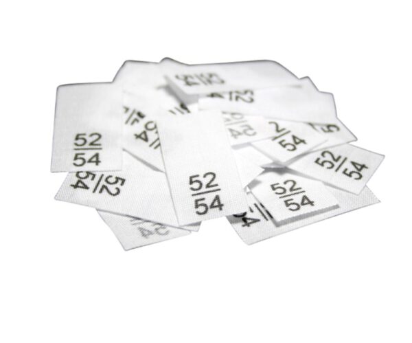 25 Textiletiketten - Größe 52/54 auf Mischband