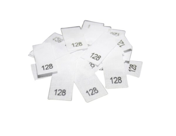 25 Textiletiketten - Größe 128 auf Mischband