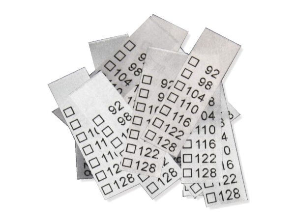 25 Textiletiketten Universal Kindergrößen 92-128"