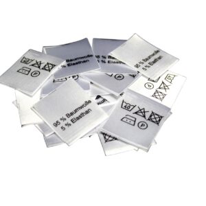 25 Textiletiketten 95% Baumwolle 5% Elasthan 25x30mm mittelgefaltet