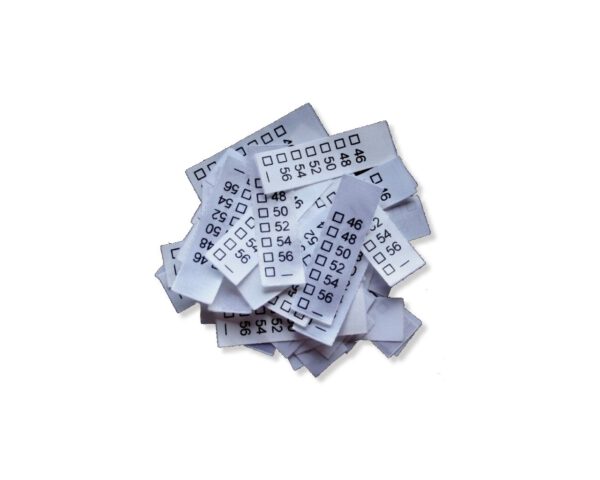 25 Textiletiketten - Universal Damengrößen" 46-56"