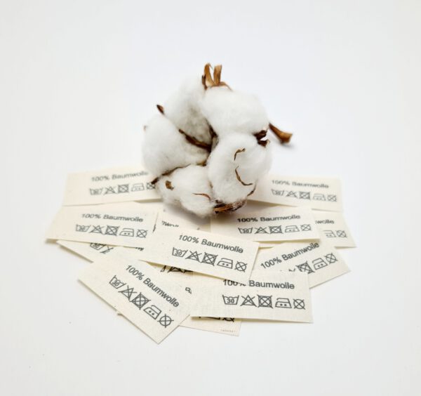 - e Natur-Baumwoll Etiketten mit Aufdruck 100% Baumwolle