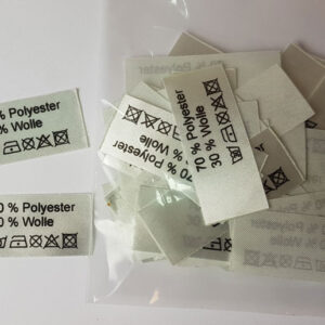AW-084 Textiletiketten Silbergrau 50 Stück bedruckt: 70% Polyester, 30% Wolle