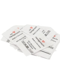 246 25 Textiletiketten mit Herz-Symbol Handgemacht