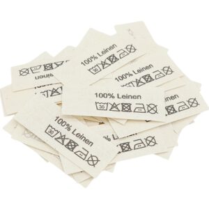 50 St. Textiletiketten aus Naturbaumwollband mit der Aufschrift 100% Leinen