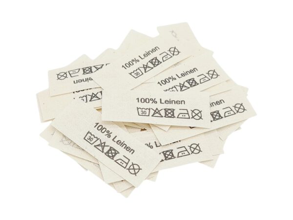 50 St. Textiletiketten aus Naturbaumwollband mit der Aufschrift 100% Leinen