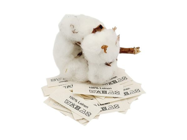 50 St. Textiletiketten aus Naturbaumwollband mit der Aufschrift 100% Leinen