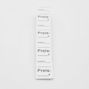 25  St. selbstklebende Textiletiketten Größe/KU und Preis zum selbst Ausfüllen
