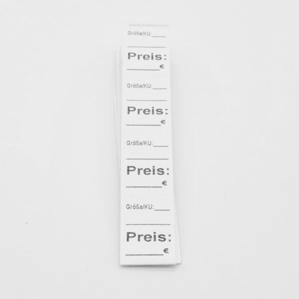 25  St. selbstklebende Textiletiketten Größe/KU und Preis zum selbst Ausfüllen