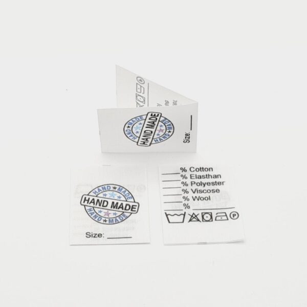 25 St. Textiletiketten Hand Made Universal mit Materialangabe in englischer Sprache und Pflegesymbole