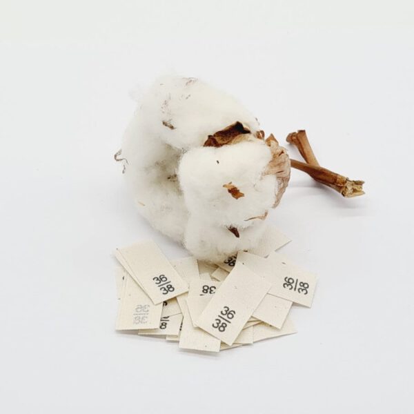 25 St. Textiletiketten  Größe 36/38 auf Naturbaumwollband