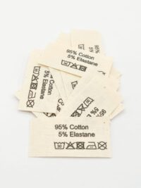 50 St. Textiletiketten aus Naturbaumwollband mit der Aufschrift 95% Cotton 5 Elastane (englisch)