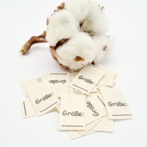 25 St. Textiletiketten Größe___ auf Naturbaumwolle