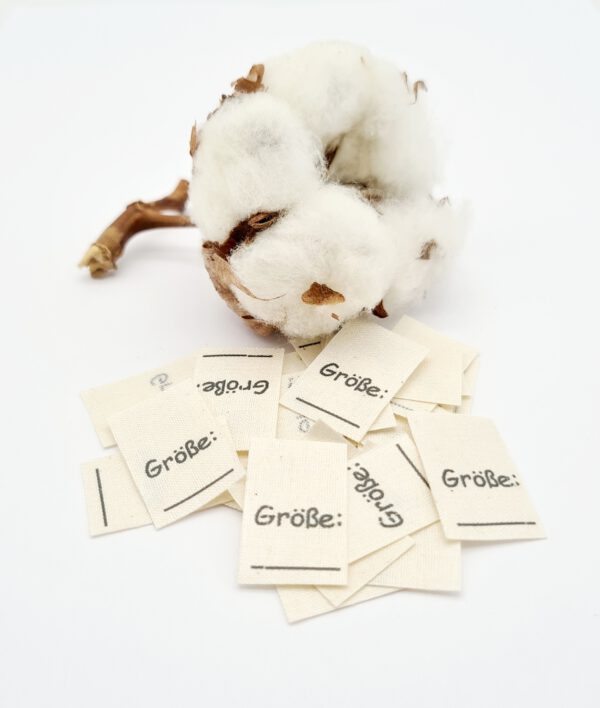 25 St. Textiletiketten Größe___ auf Naturbaumwolle