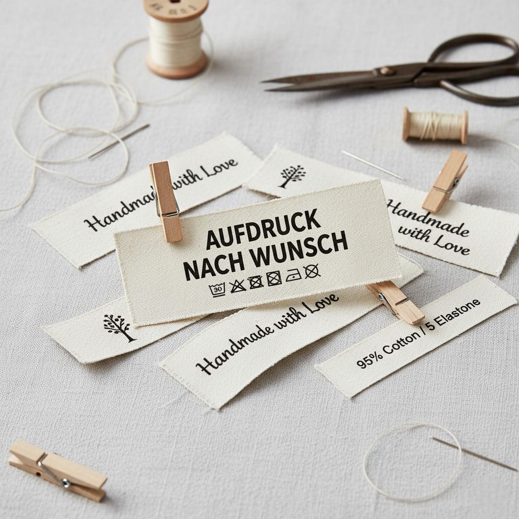 Textaufdruck nach Wunsch, simple Textiletiketten aus Naturbaumwollband