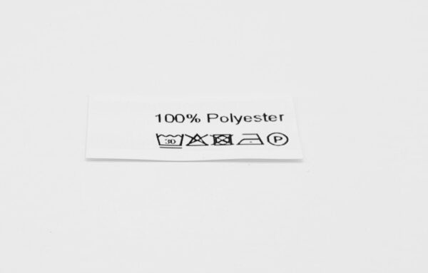 50 Textiletiketten mit der Aufschrift 100% Polyester und Pflegesymbole