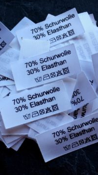 50 Textiletiketten 70% Schurwolle 30% Elasthan
