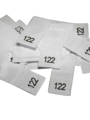 25 Textiletiketten - Größe 122 auf Mischband