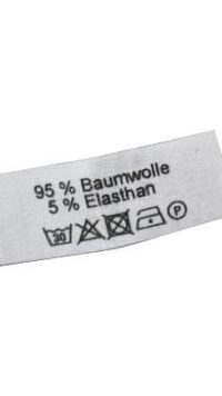 95% Baumwolle, 5% Elasthan + Pflegesymbole