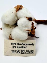GOTS zertifizierte Bio-Baumwoll Etiketten mit Aufdruck 95% Bio-Baumwolle, 5% Elasthan