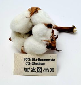 Textiletiketten aus Naturbaumwollband 95% Bio-Baumwolle 5% Elasthan