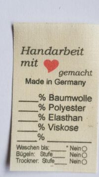 Shop Naturbaumwolle Universal Textiletiketten mit Waschanleitung, beschreibbar. es ist hier keine Ginetex Lizenz erforderlich.