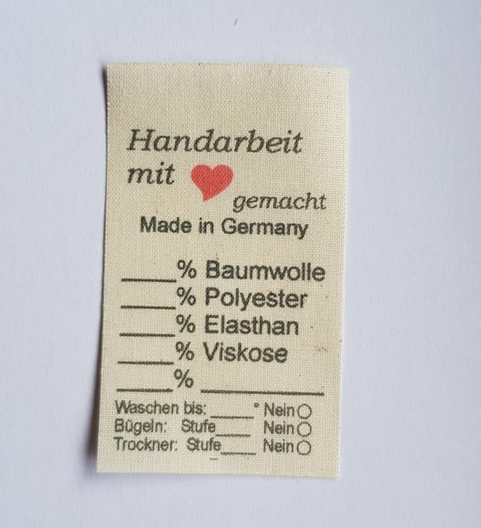 Shop Naturbaumwolle Universal Textil-Label mit Waschanleitung, beschreibbar. es ist hier keine Ginetex Lizenz erforderlich.