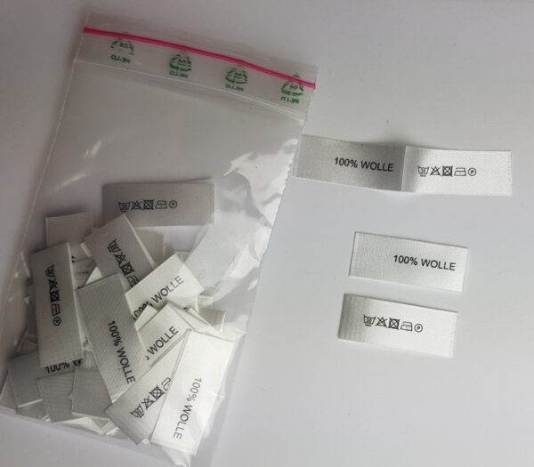 100% Wolle Textiletiketten mittig gefalzt